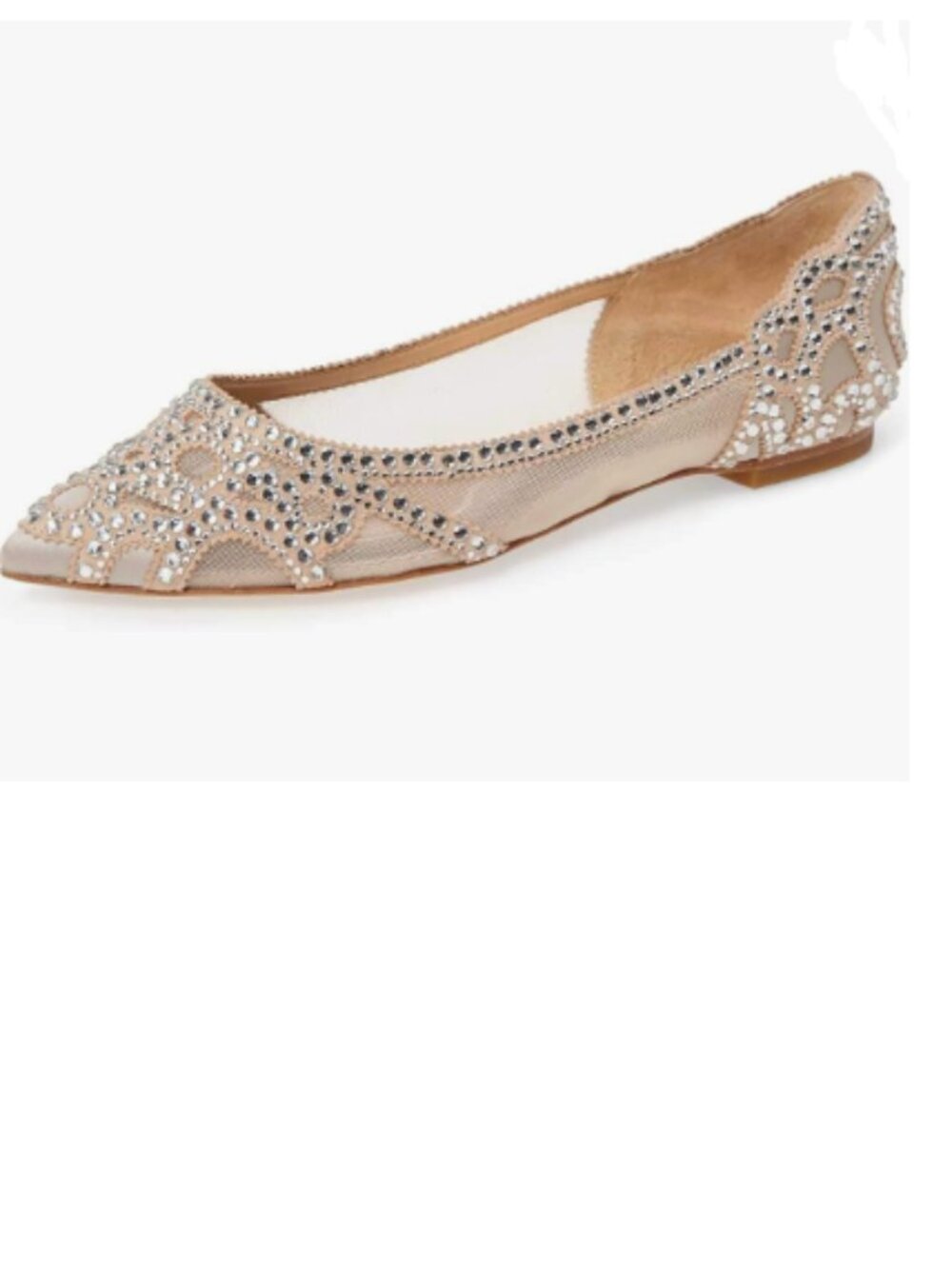 XYD Nude Pointed Toe Rhinestone Flats Mesh Slip-on Crystals Wedding Bride Shoes